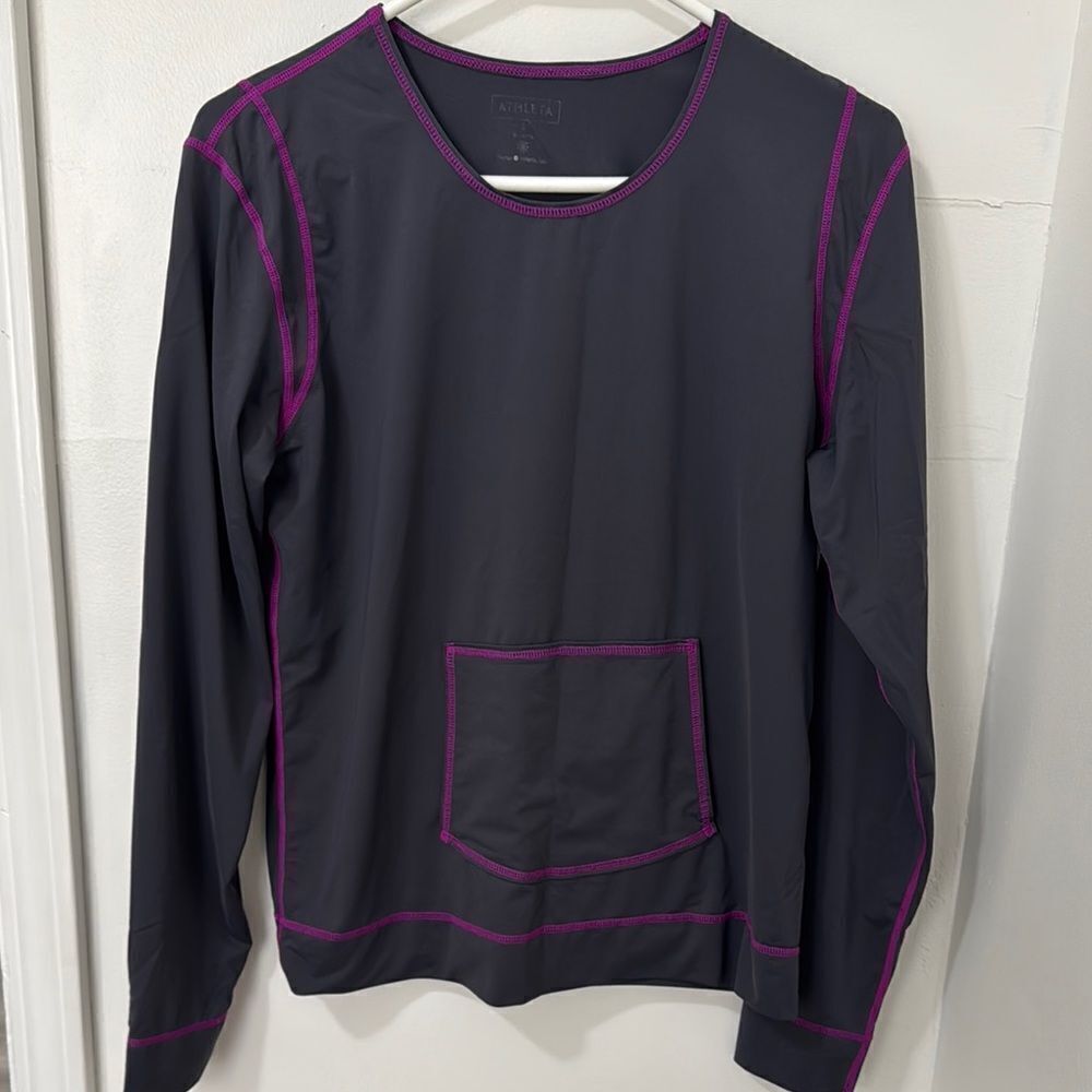 Athleta Dark Gray Athletic Long Sleeve Top with Pink Stitching